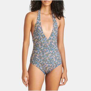 Veronica Beard Salis Paisley Women’s Halter One-Piece Swimsuit XL Blue  Resort